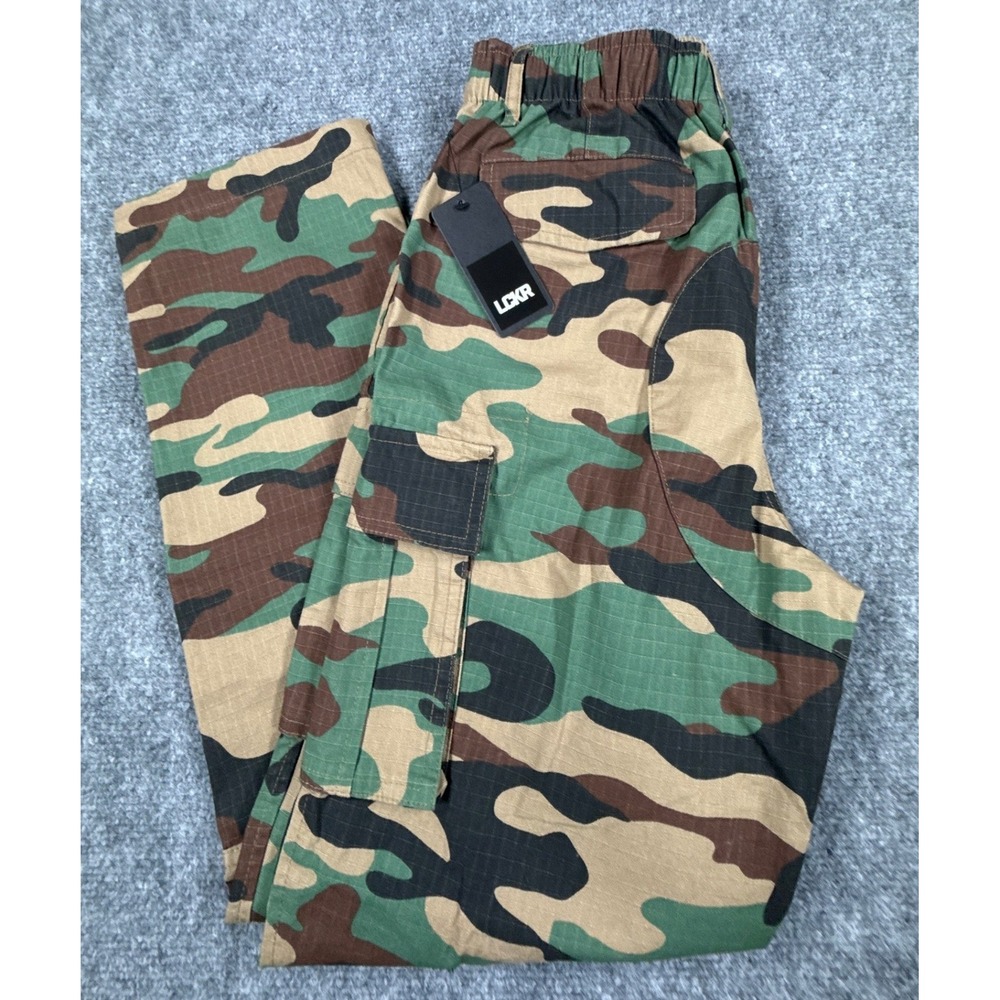 LCKR Boy's Large Blackhawk Cargo Pants Woodland Camo Ripstop Green Brown NWT